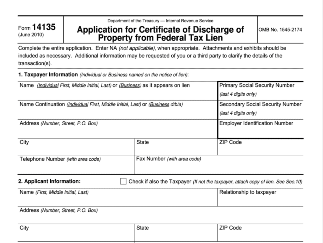 IRS Form 14135: Federal Tax Lien Discharge